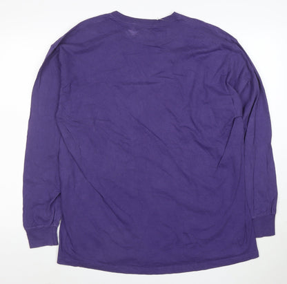 Jerzees Men's Purple Long Sleeve Cotton Crew Neck T-Shirt Size L