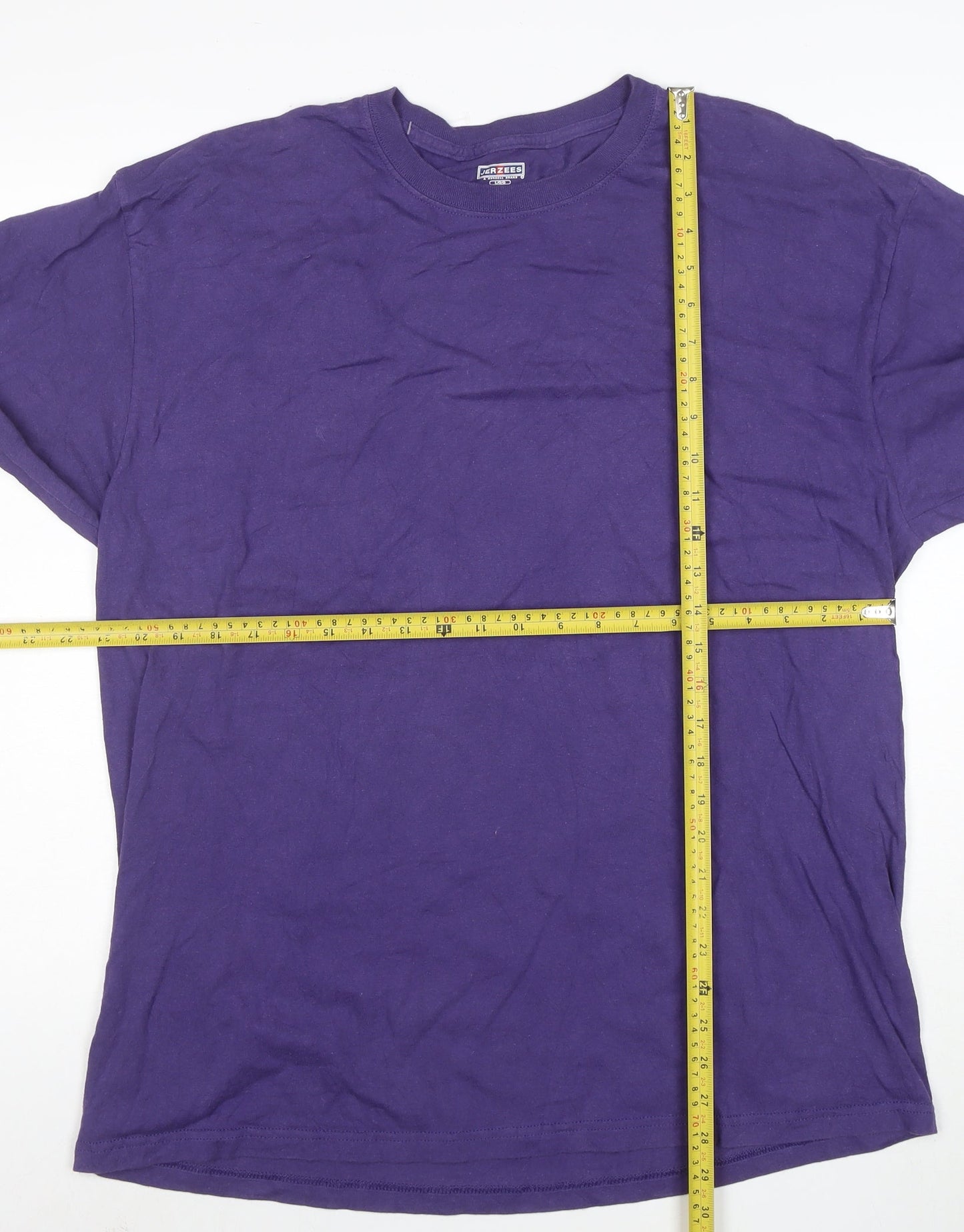 Jerzees Men's Purple Long Sleeve Cotton Crew Neck T-Shirt Size L