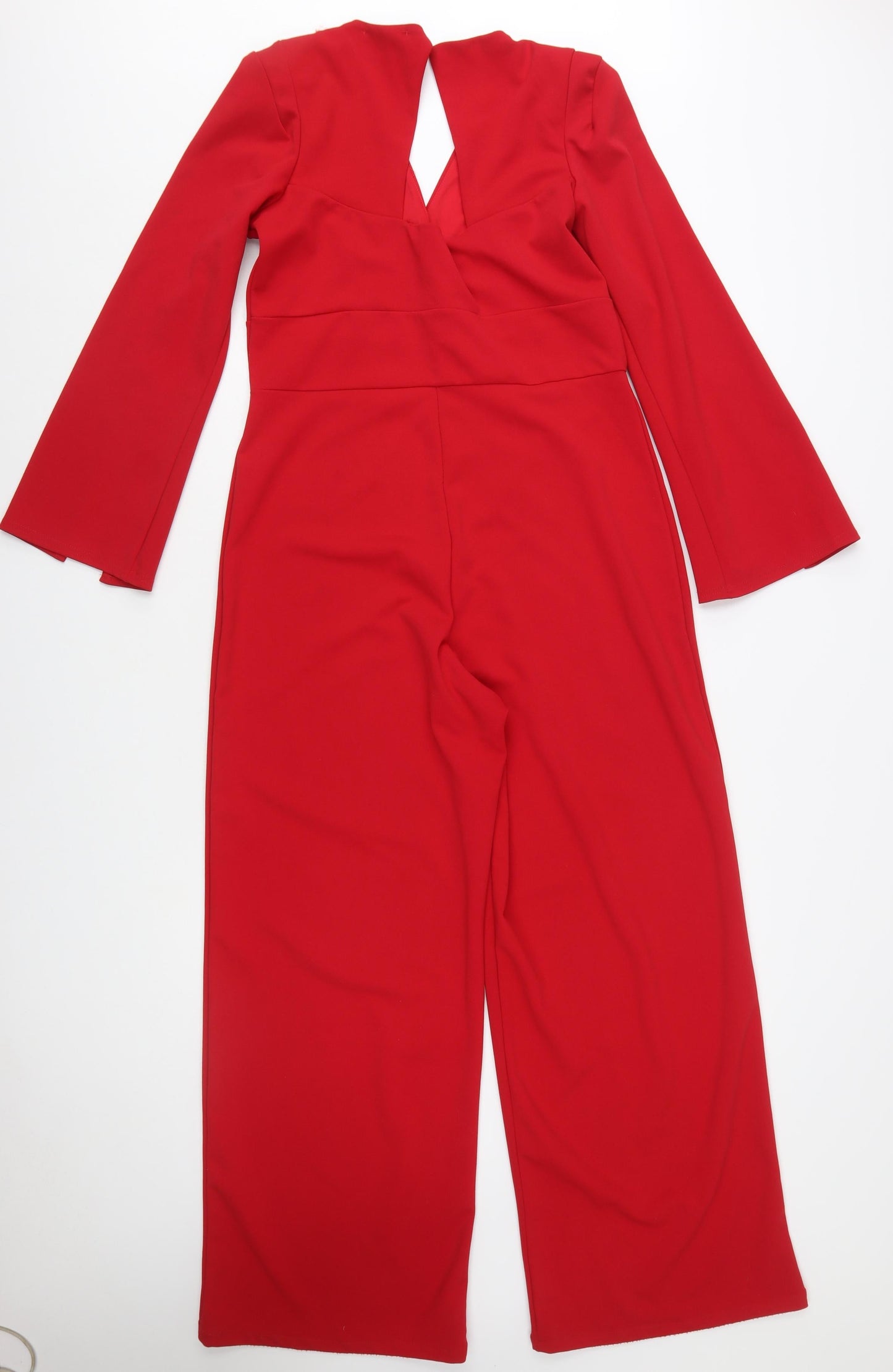 Quiz Women's Red Long Sleeve V-Neck Wide-Leg Jumpsuit Size 14