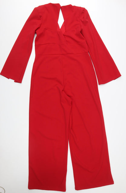 Quiz Women's Red Long Sleeve V-Neck Wide-Leg Jumpsuit Size 14