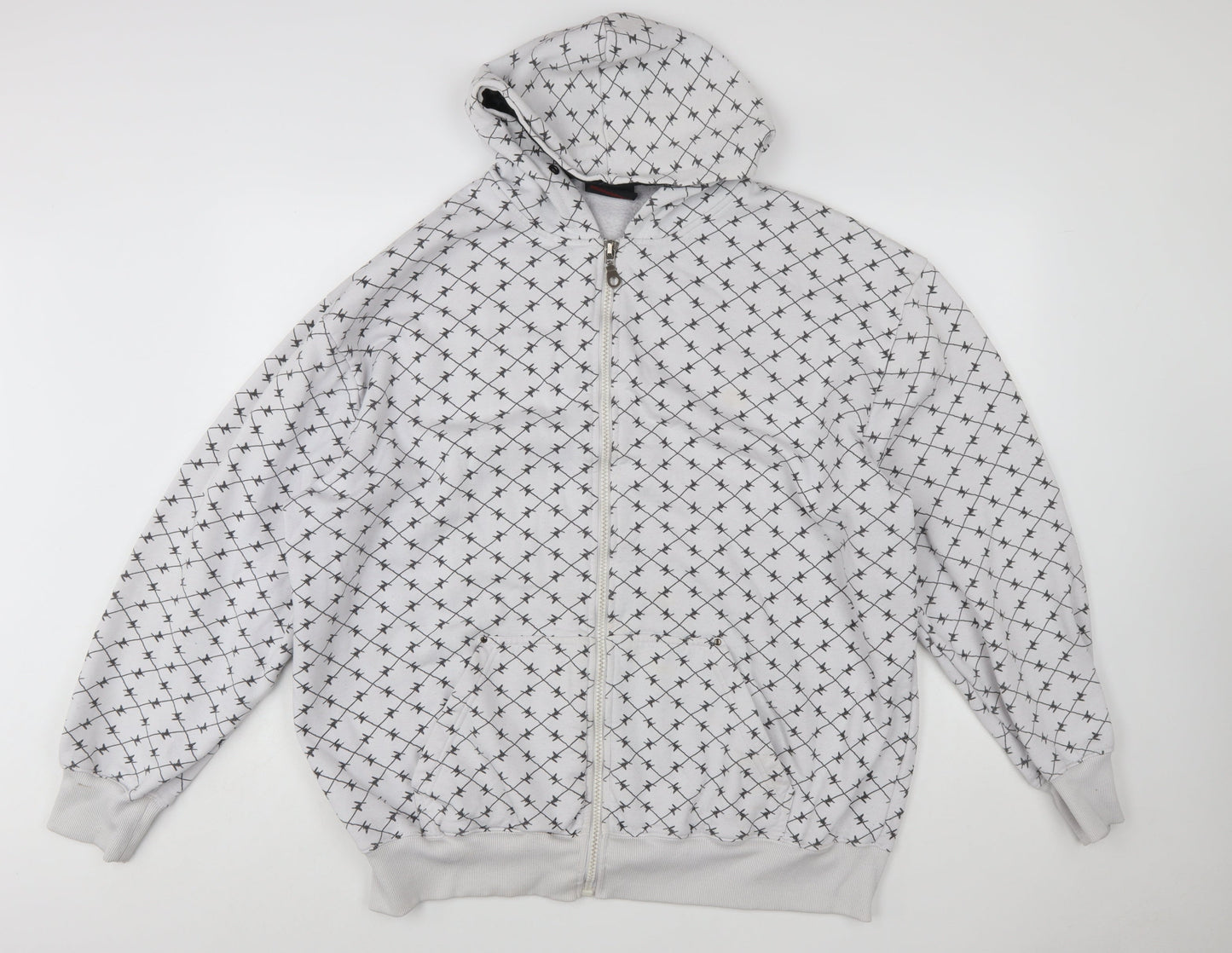 Duke London Men's Grey Full Zip Hoodie 3XL Graphic Print Cotton Blend