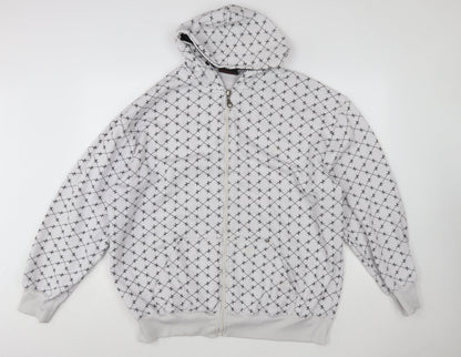Duke London Men's Grey Full Zip Hoodie 3XL Graphic Print Cotton Blend