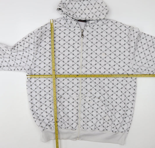 Duke London Men's Grey Full Zip Hoodie 3XL Graphic Print Cotton Blend