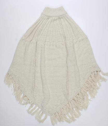 Monsoon Women’s Ivory Knit Fringe Cape Poncho One Size Acrylic