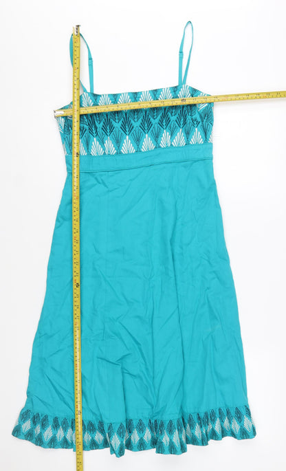 Monsoon Women’s Blue Cotton Embroidered A-Line Summer Dress Size 10