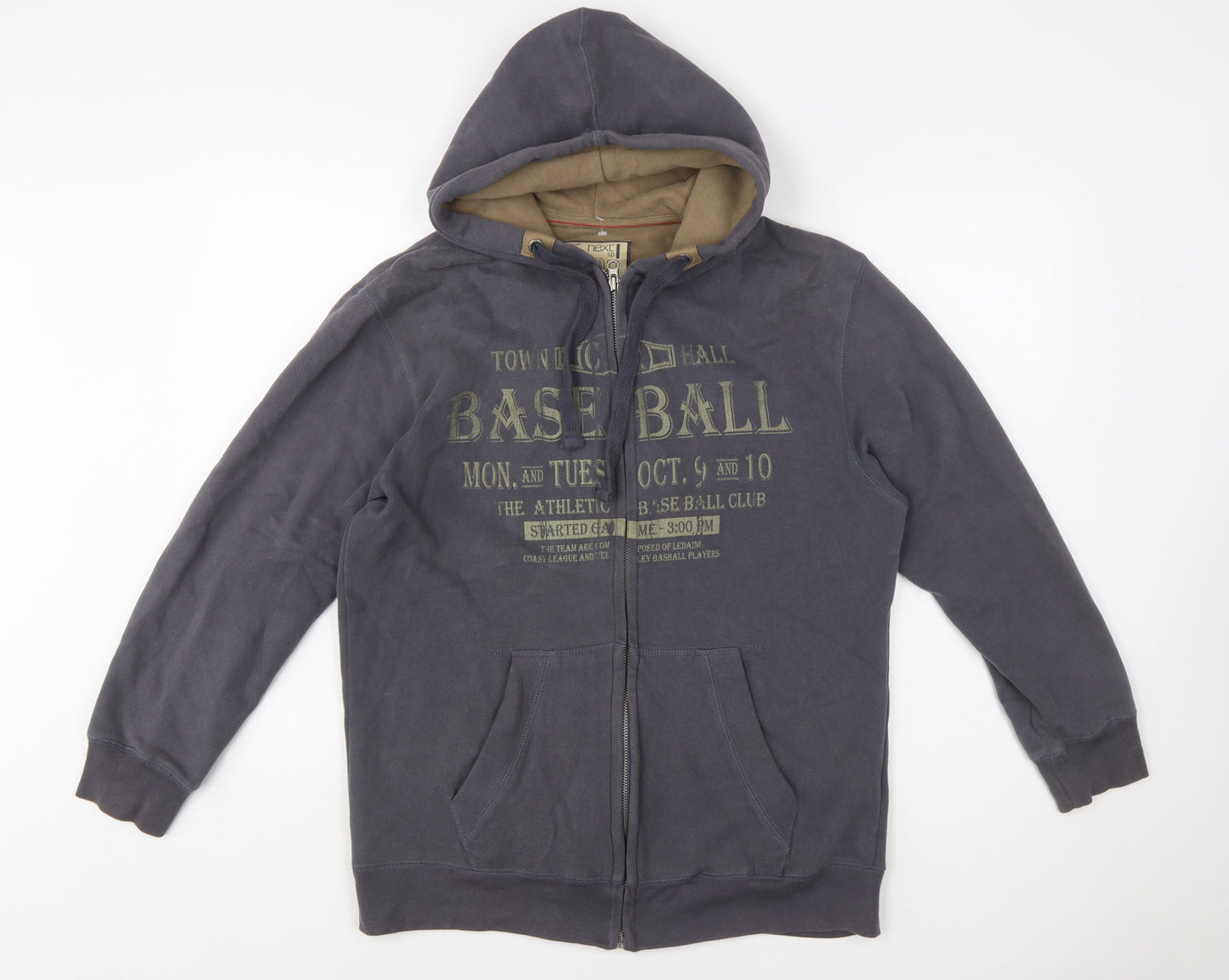 Next Men's Grey Full Zip Hoodie Medium Baseball Graphic Cotton Blend