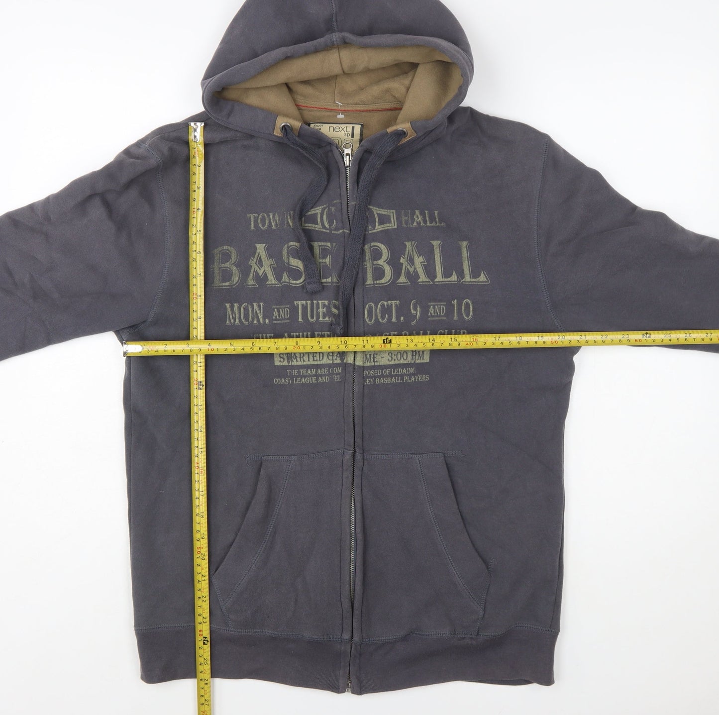 Next Men's Grey Full Zip Hoodie Medium Baseball Graphic Cotton Blend