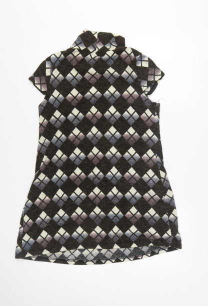 Culture Women's Black Argyle Collared Shift Dress Size 12