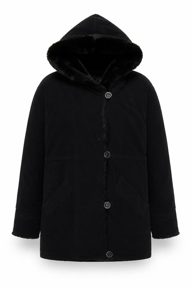 Gallery Womens Black Hooded Mid-Length Coat XS Polyester Blend