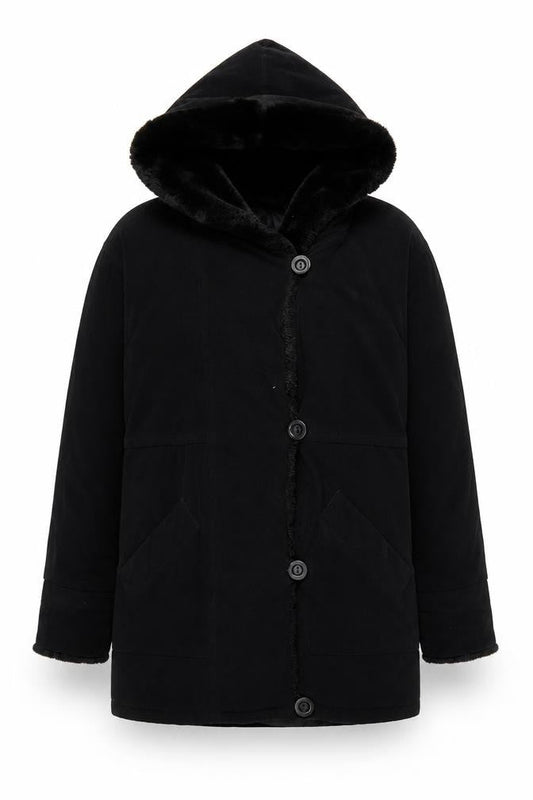 Gallery Womens Black Hooded Mid-Length Coat XS Polyester Blend