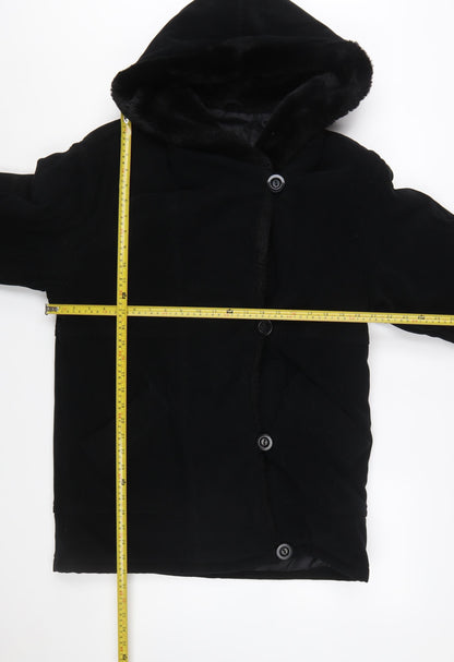 Gallery Womens Black Hooded Mid-Length Coat XS Polyester Blend