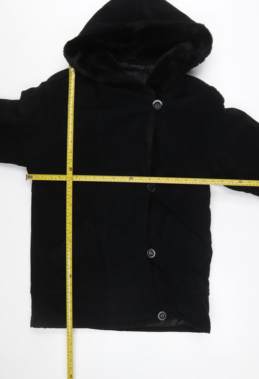 Gallery Womens Black Hooded Mid-Length Coat XS Polyester Blend