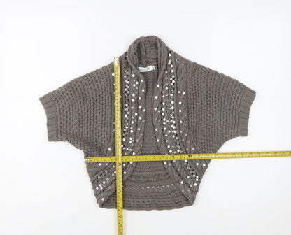 Topshop Women Grey Sequin Knit Shrug Jumper Size 10