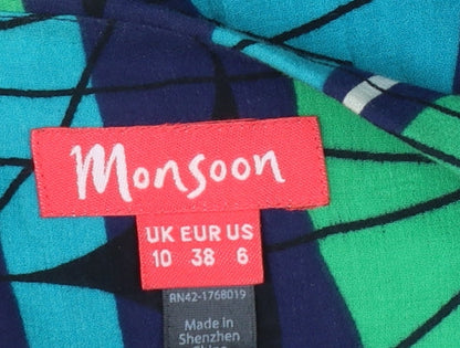 Monsoon Womens Multicoloured Size 10 A-Line Cotton Sleeveless Midi Dress