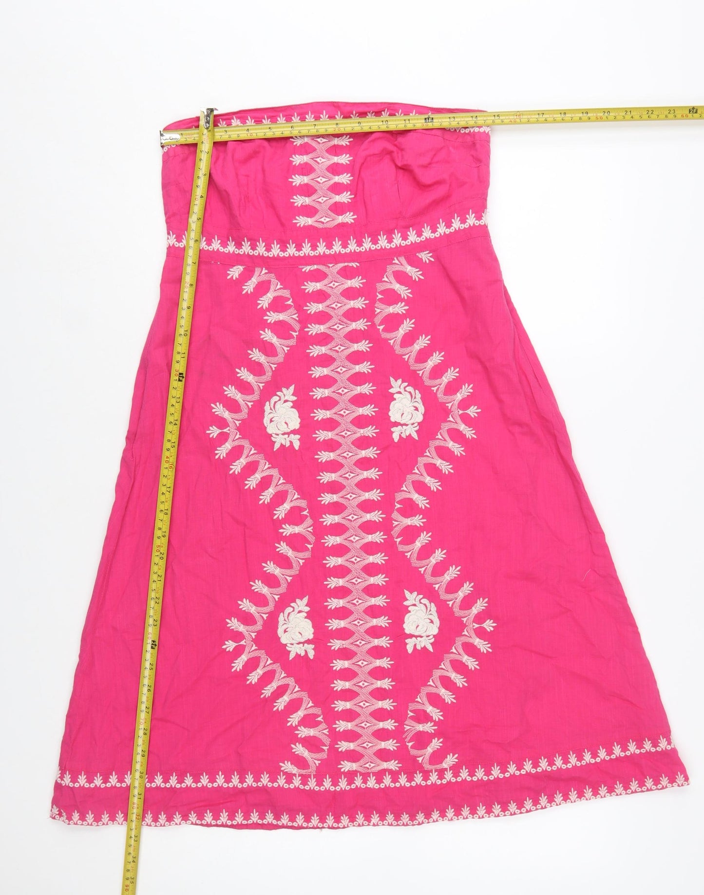 Monsoon Women's Pink Embroidered Cotton Strapless A-Line Dress Size 10