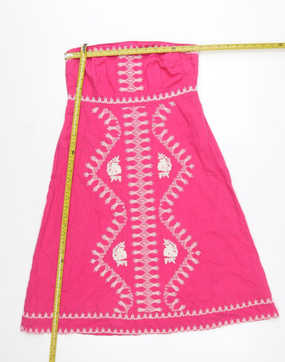Monsoon Women's Pink Embroidered Cotton Strapless A-Line Dress Size 10