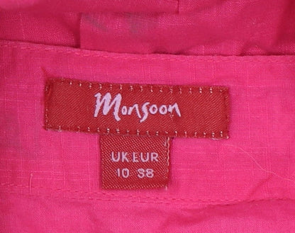 Monsoon Women's Pink Embroidered Cotton Strapless A-Line Dress Size 10