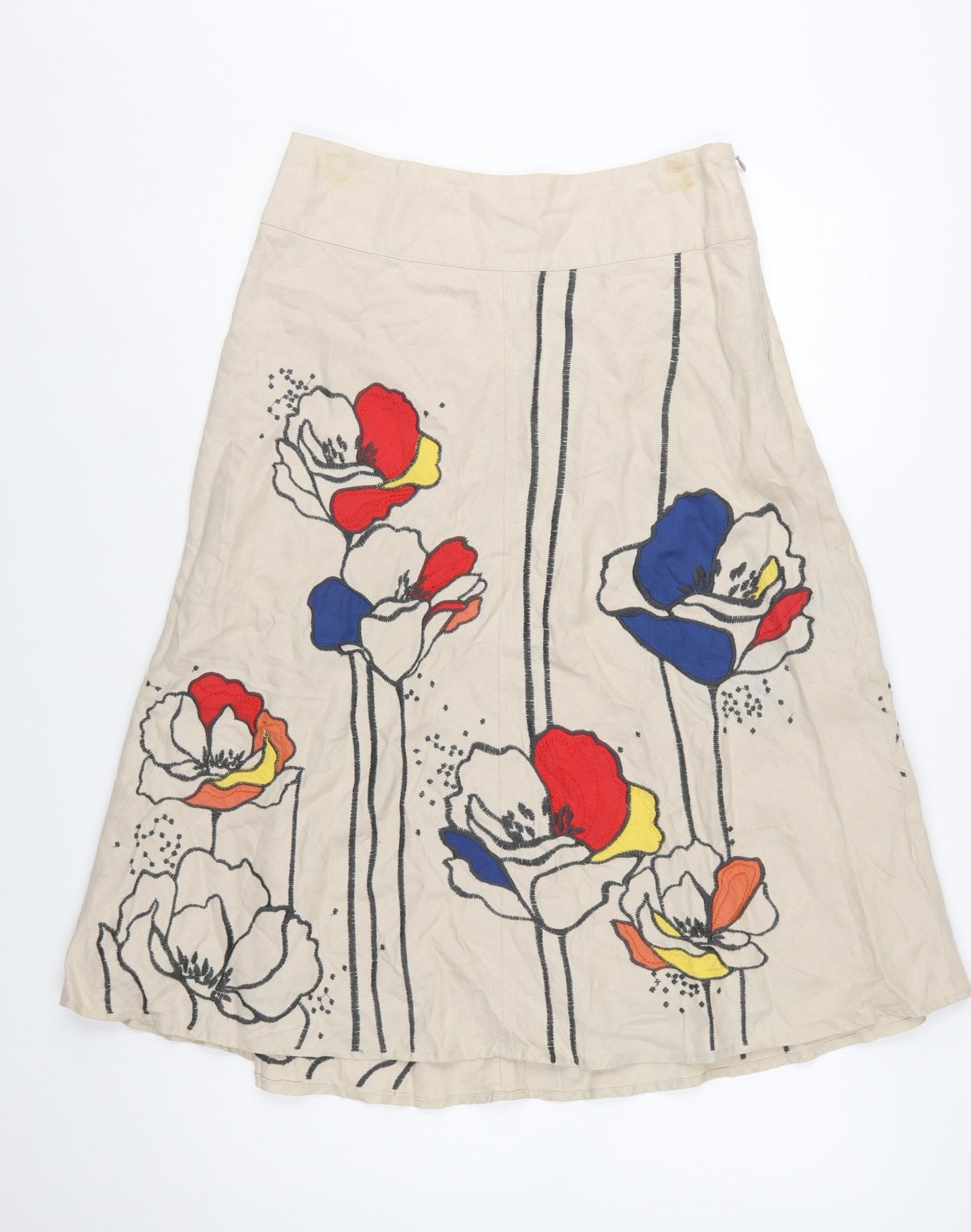 Monsoon Women Beige Floral A-Line Knee Length Skirt Size 8