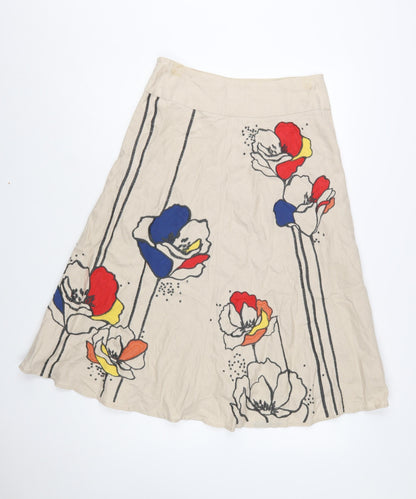 Monsoon Women Beige Floral A-Line Knee Length Skirt Size 8