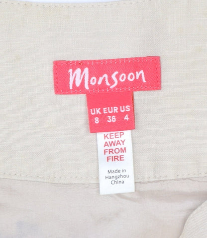 Monsoon Women Beige Floral A-Line Knee Length Skirt Size 8