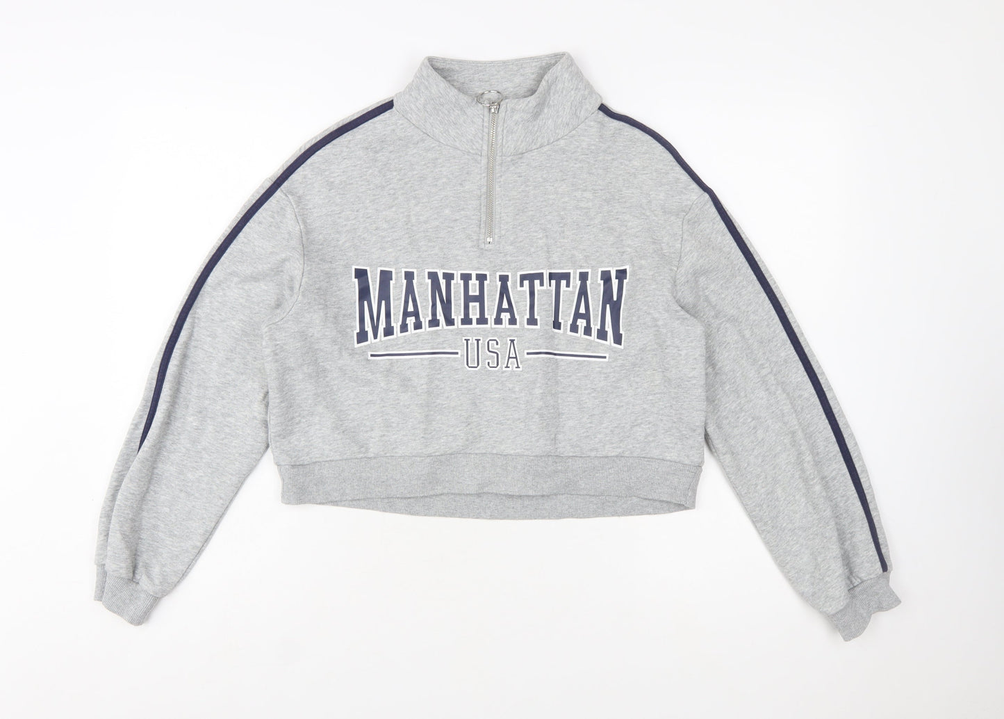 H&M Divided Women's Grey 1/4 Zip Manhattan USA Sweatshirt Size S