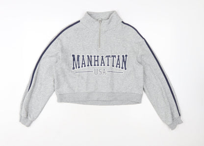 H&M Divided Women's Grey 1/4 Zip Manhattan USA Sweatshirt Size S