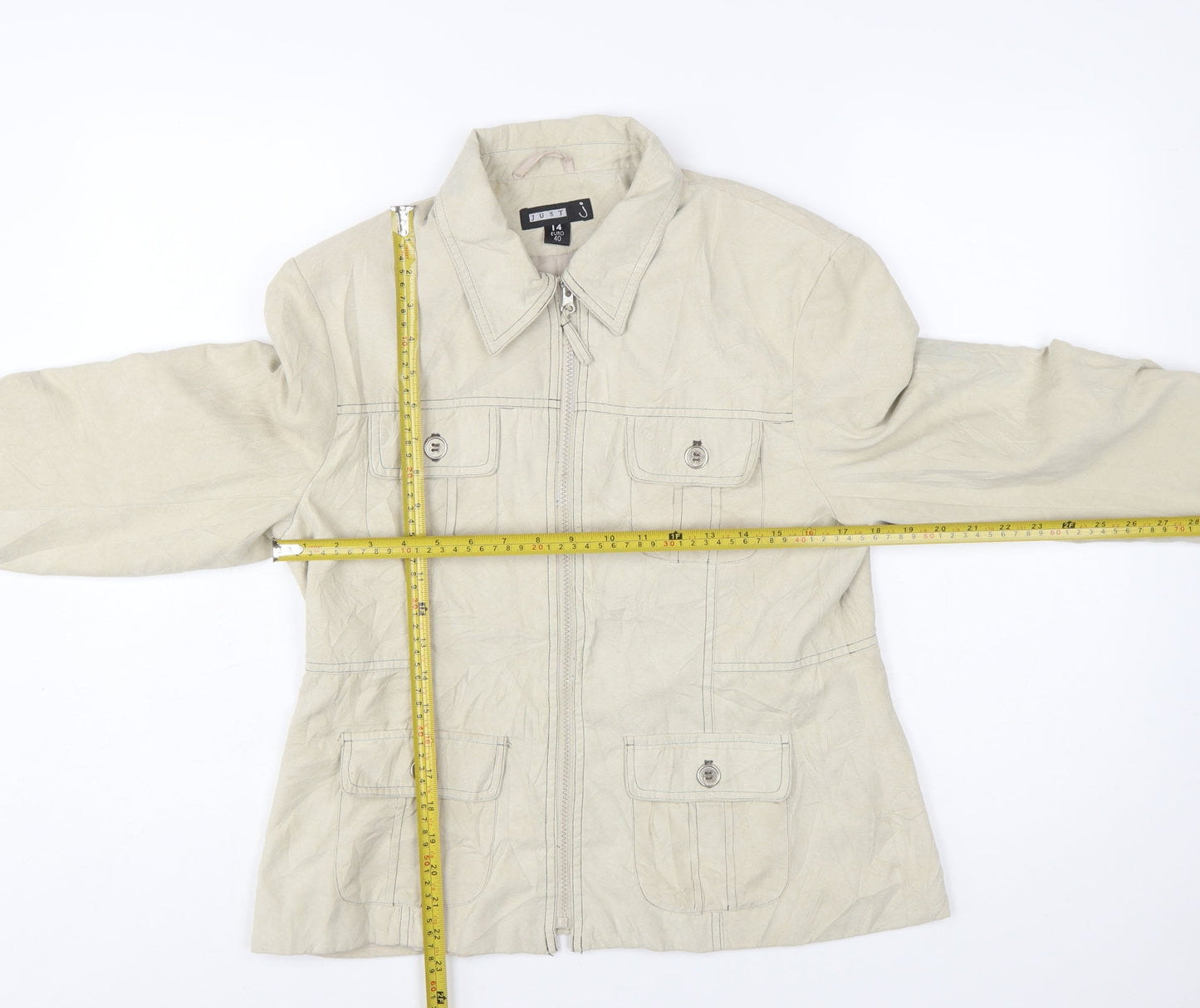 Just J Women's Beige Cotton Zip Basic Jacket Size 14