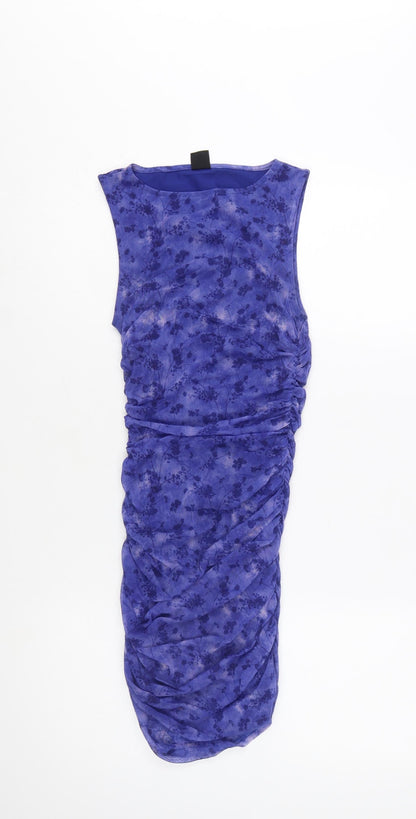 Outfitters Women Blue Floral Sleeveless Bodycon Dress S
