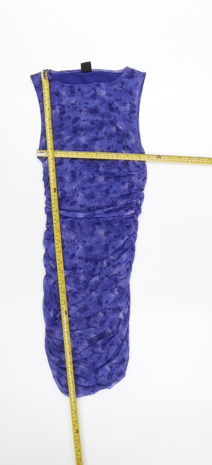 Outfitters Women Blue Floral Sleeveless Bodycon Dress S