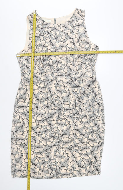 Monsoon Women Grey Floral Sheath Knee Length Sleeveless Dress Size 18