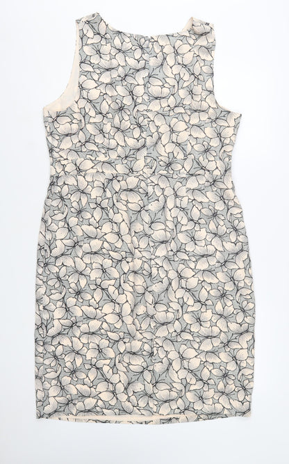 Monsoon Women Grey Floral Sheath Knee Length Sleeveless Dress Size 18