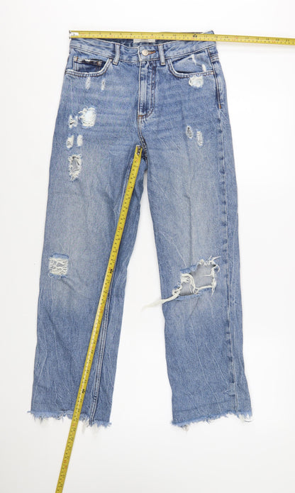 Forever 21 Womens Blue Distressed High Rise Straight Jeans Size 8