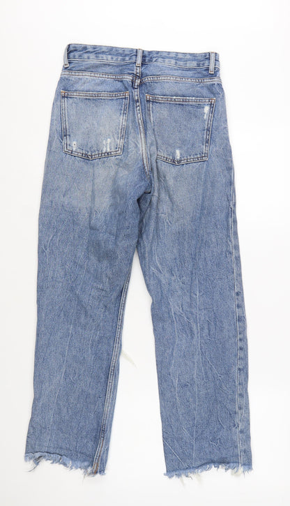 Forever 21 Womens Blue Distressed High Rise Straight Jeans Size 8
