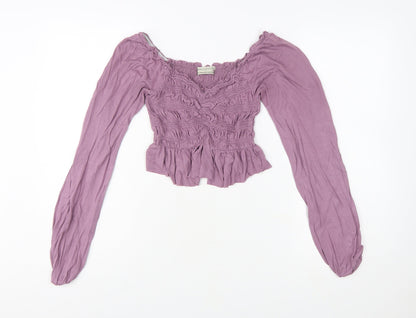 Urban Outfitters Women’s Purple Cropped Smocked Long Sleeve Blouse XS