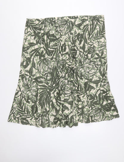 Isle Womens Green Floral Linen Blend A-Line Midi Skirt Size 24
