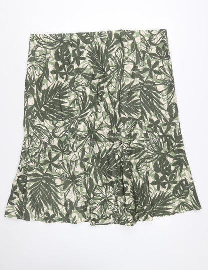 Isle Womens Green Floral Linen Blend A-Line Midi Skirt Size 24