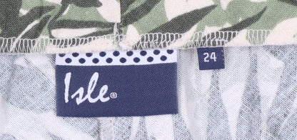 Isle Womens Green Floral Linen Blend A-Line Midi Skirt Size 24