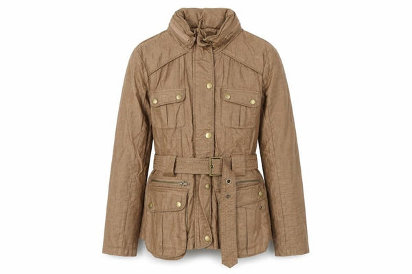 Next Women’s Brown Linen Blend Military Jacket Size 10 Belted Mid-Length