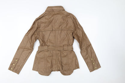 Next Women’s Brown Linen Blend Military Jacket Size 10 Belted Mid-Length