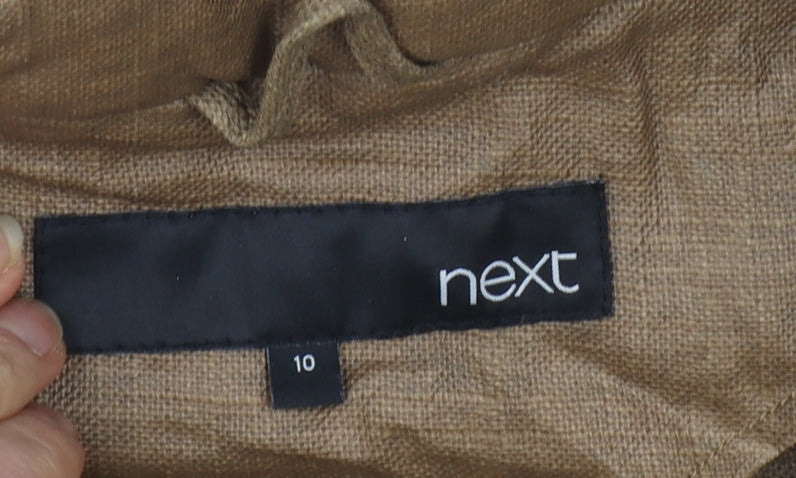 Next Women’s Brown Linen Blend Military Jacket Size 10 Belted Mid-Length