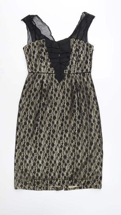 Monsoon Women Black Lace Sheath Dress Size 12 V-Neck Party