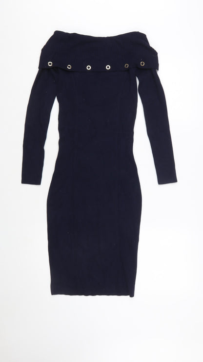 Phase Eight Women's Blue Off Shoulder Bodycon Knit Dress UK 10