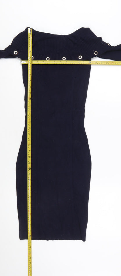 Phase Eight Women's Blue Off Shoulder Bodycon Knit Dress UK 10