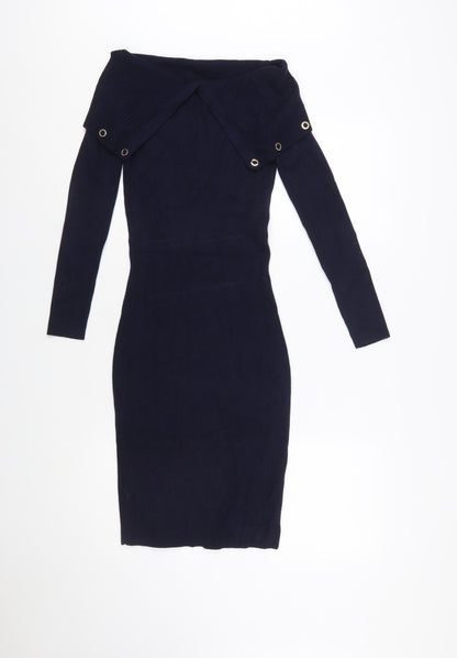 Phase Eight Women's Blue Off Shoulder Bodycon Knit Dress UK 10