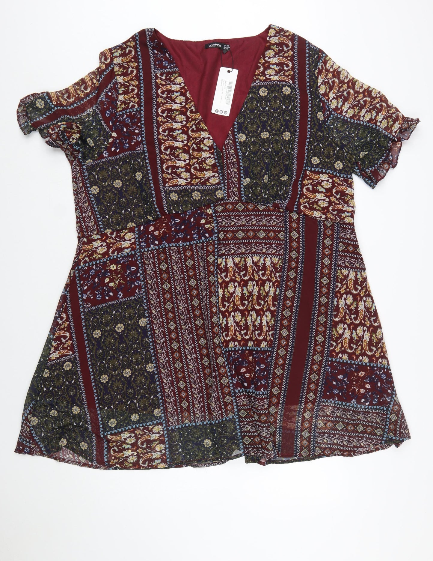 Boohoo Women Multicoloured Size 22 A-Line V-Neck Bohemian Dress
