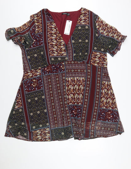 Boohoo Women Multicoloured Size 22 A-Line V-Neck Bohemian Dress