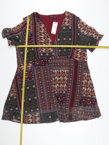 Boohoo Women Multicoloured Size 22 A-Line V-Neck Bohemian Dress