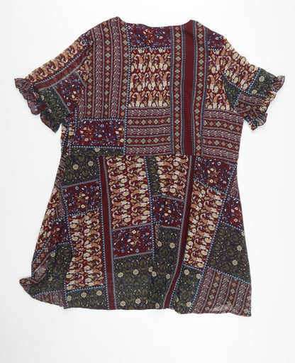 Boohoo Women Multicoloured Size 22 A-Line V-Neck Bohemian Dress