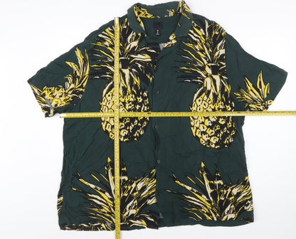 H&M Men's Green Tropical Pineapple Viscose Short Sleeve Shirt 2XL
