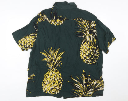 H&M Men's Green Tropical Pineapple Viscose Short Sleeve Shirt 2XL